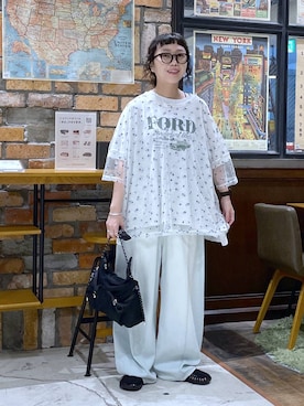 「niko and...（ニコアンド）の3Dドロップデニムパンツ [NKJ 2026AW]（デニムパンツ、ブルー系）」を使った、おやぶさん（レディース・157cm）の夏コーディネート