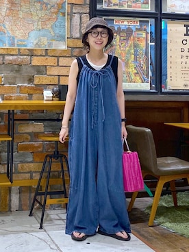 「niko and...（ニコアンド）のアイテム（かごバッグ）」を使った、おやぶさん（レディース・157cm）の夏コーディネート