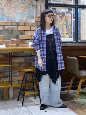 「niko and...（ニコアンド）のアイテム（シャツ/ブラウス）」を使った、おやぶさん（レディース・157cm）の秋コーディネート