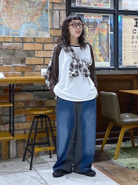 「niko and...（ニコアンド）のアイテム（シャツ/ブラウス）」を使った、おやぶさん（レディース・157cm）の秋コーディネート