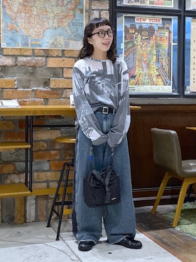「niko and...（ニコアンド）のギャザーローファー（ローファー、ブラック系）」を使った、おやぶさん（レディース・157cm）の夏コーディネート