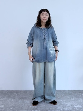 「niko and...（ニコアンド）のアイテム（パーカー）」を使った、おやぶさん（レディース・157cm）の夏コーディネート