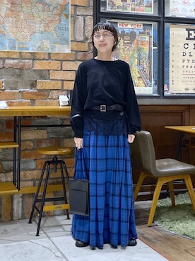 「niko and...（ニコアンド）のギャザーローファー（ローファー、ブラック系）」を使った、おやぶさん（レディース・157cm）の秋コーディネート