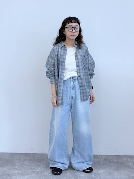 「niko and...（ニコアンド）のウェリントン調光サングラス（その他小物、その他）」を使った、おやぶさん（レディース・157cm）の夏コーディネート