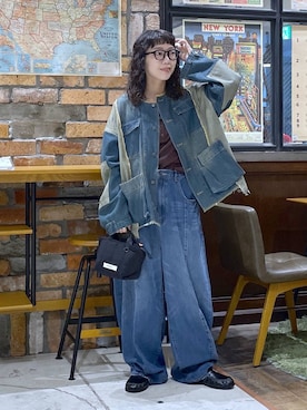 「niko and...（ニコアンド）のギャザーローファー（ローファー、ブラック系）」を使った、おやぶさん（レディース・157cm）の夏コーディネート