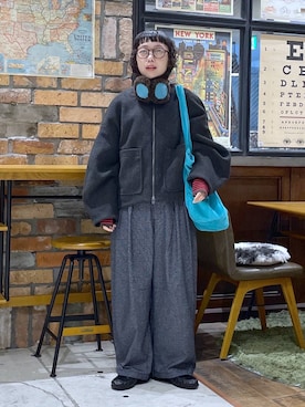 「niko and...（ニコアンド）のギャザーローファー（ローファー、ブラック系）」を使った、おやぶさん（レディース・157cm）の秋コーディネート