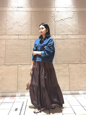 「Rie Miller（リエミラー）の【RM denim】バックひねりデザインショート丈Gジャン（デニムジャケット、ブルー系）」を使った、nolmitoさん（レディース・153cm）の夏コーディネート