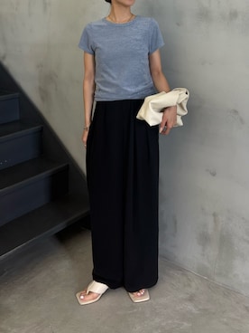 「select MOCA（セレクトモカ）のベーシックパイルTシャツ（Tシャツ/カットソー、ブルー系）」を使った、rreinaさん（レディース・154cm）の夏コーディネート