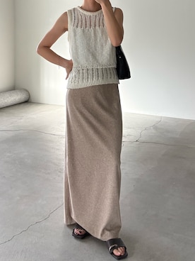 「select MOCA（セレクトモカ）の【サイズ展開】パイルIラインタイトスカート（スカート、ベージュ系）」を使った、rreinaさん（レディース・154cm）の夏コーディネート