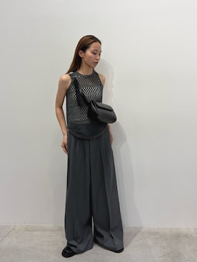 「select MOCA（セレクトモカ）のメッシュアメスリタンクトップ（タンクトップ、グレー系）」を使った、rreinaさん（レディース・154cm）の夏コーディネート