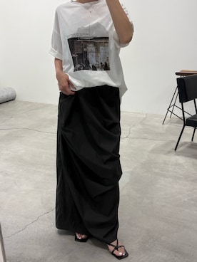 「select MOCA by son（セレクトモカバイソン）の【選べる】アソートプリントオーバーサイズTシャツ（Tシャツ/カットソー、ホワイト系）」を使った、rreinaさん（レディース・154cm）の夏コーディネート