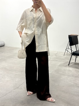 「select MOCA（セレクトモカ）のスクエアミニコロンハンドバッグ（ハンドバッグ、ホワイト系）」を使った、rreinaさん（レディース・154cm）の夏コーディネート