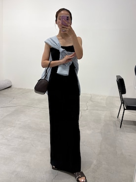「select MOCA（セレクトモカ）のシアーストライプシャツ（シャツ/ブラウス、ブルー系）」を使った、rreinaさん（レディース・154cm）の夏コーディネート