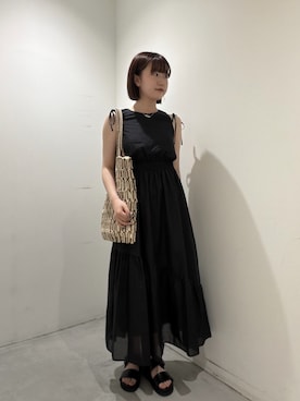 「NATURAL BEAUTY BASIC（ナチュラルビューティーベーシック）の◇シアーチェックギャザーワンピース（ワンピース、ブラック系）」を使った、Honokaさん（レディース・164cm）の夏コーディネート