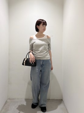 「NATURAL BEAUTY BASIC（ナチュラルビューティーベーシック）のレイヤードライクカットソー（Tシャツ/カットソー、グレー系）」を使った、Honokaさん（レディース・164cm）の夏コーディネート