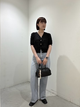 「NATURAL BEAUTY BASIC（ナチュラルビューティーベーシック）のチュール刺繍シアーカーディガン（カーディガン/ボレロ、ブラック系）」を使った、Honokaさん（レディース・164cm）の夏コーディネート