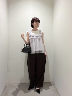 「NATURAL BEAUTY BASIC（ナチュラルビューティーベーシック）のチュールキャミドッキングカットソー（Tシャツ/カットソー、ホワイト系）」を使った、Honokaさん（レディース・164cm）の夏コーディネート
