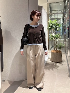 「NATURAL BEAUTY BASIC（ナチュラルビューティーベーシック）のベロアレイヤードカットソー（Tシャツ/カットソー、ブラウン系）」を使った、Honokaさん（レディース・164cm）の秋コーディネート
