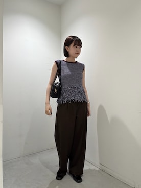 「N.（N. Natural Beauty Basic）（エヌエヌナチュラルビューティーベーシック）のフリンジニット（ニット/セーター、ブラウン系）」を使った、Honokaさん（レディース・164cm）の夏コーディネート