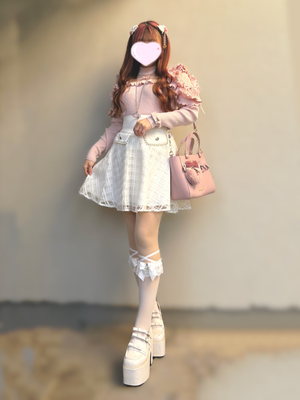 meltie きらきらショルダーフリルニットピンク