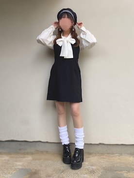「ボウタイブラウス」｜「アイテム（ハンチング/ベレー帽）」を使った、🐰ㅤメ ｲ ﾒ ｲㅤ🐰さん（レディース・153cm）の春コーディネート