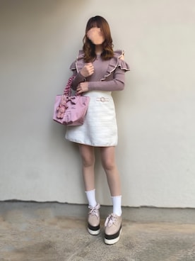 「肩フリル」｜「アイテム（アクセサリー）」を使った、🐰ㅤメ ｲ ﾒ ｲㅤ🐰さん（レディース・153cm）の秋コーディネート