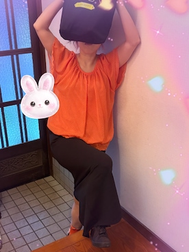 「a.v.v（アーヴェヴェ）のM（Tシャツ/カットソー、オレンジ系）」を使った、🐸🐸たつきてぃー🧸さん（レディース・162cm）の夏コーディネート