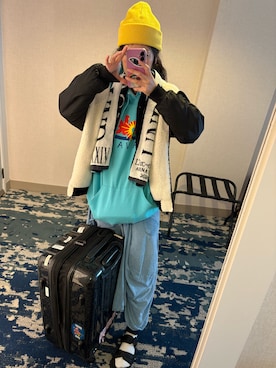 「アイテム（スーツケース/キャリーバッグ）」を使った、🐸🐸たつきてぃー🧸さん（レディース・163cm）の冬コーディネート