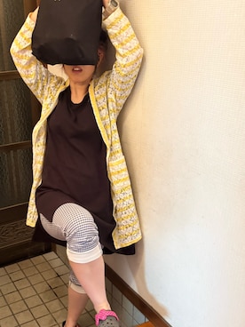 「WORLD WIDE LOVE!（ワールドワイドラブ）のｻｰﾏﾙVﾈｯｸﾜﾝﾋﾟｰｽ（ワンピース、ブラック系）」を使った、🐸🐸たつきてぃー🧸さん（レディース・162cm）の夏コーディネート