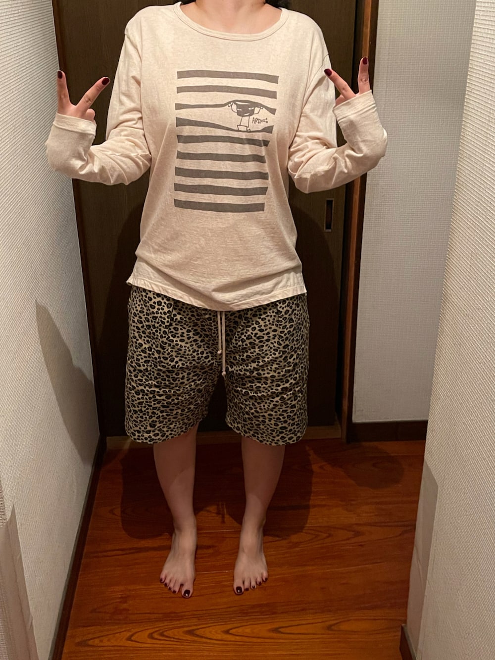 「ボーダー、事務の人の休日、9月っ、ラブアンドピース2021、土曜日のたつきてぃー、18日っ、ootd、ガラガラヘビ」｜「アランジアロンゾのアイテム（Tシャツ/カットソー、ベージュ系）」を使った、🐸🐸たつきてぃー🧸さん（レディース・162cm）の秋コーディネートの1枚目の写真