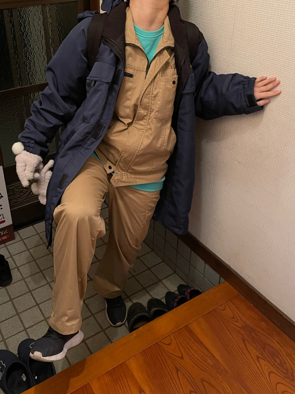 「セットアップ、ラッキーカラーは緑、事務の人、2月っ、21日っ、月曜日のたつきてぃー」｜「Reebokのアイテム（スニーカー、ブラック系）」を使った、🐸🐸たつきてぃー🧸さん（レディース・162cm）の冬コーディネートの1枚目の写真