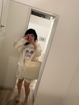 「SNIDEL HOME（スナイデルホーム）の【WEB限定】【セット商品】【たまごっち】ニットプルオーバー＆ニットショートパンツSET（ルームウェア/パジャマ、ホワイト系）」を使った、🐸🐸たつきてぃー🧸さん（レディース・162cm）の秋コーディネート