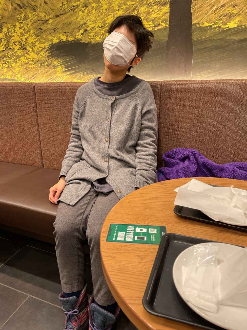 「事務の人、事務の人の放課後、ラッキーカラーはグレー、ラッキーカラーはネイビーブルー、11月っっ、29日っ、ブーツ」｜「X-girlのアイテム（ジャケット/アウター、パープル系）」を使った、🐸🐸たつきてぃー🧸さん（レディース・162cm）の秋コーディネートの1枚目の写真