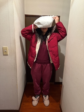 「THE NORTH FACE（ザノースフェイス）のアイテム（スウェットパンツ、レッド系）」を使った、🐸🐸たつきてぃー🧸さん（レディース・163cm）の春コーディネート