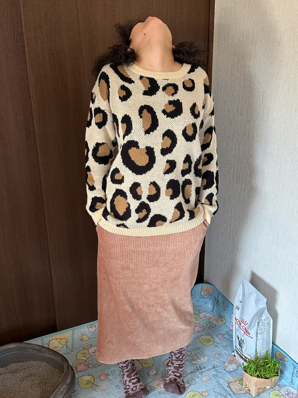 「春服デビュー宣言、ラッキーカラーはベージュ、事務の人の休日、春たつきてぃー、3月っ、3日っ、れんきゅー、あたらしいやーつ」｜「ANAPのレオパードニットチュニック（ニット/セーター、ベージュ系）」を使った、🐸🐸たつきてぃー🧸さん（レディース・163cm）の春コーディネートの1枚目の写真
