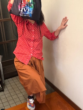 「無印良品（ムジルシリョウヒン）のアイテム（スカート、オレンジ系）」を使った、🐸🐸たつきてぃー🧸さん（レディース・162cm）の秋コーディネート