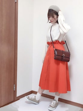 「Supreme.La.La.（シュープリームララ）のアイテム（スカート）」を使った、るいるいさん（レディース・163cm）の秋コーディネート