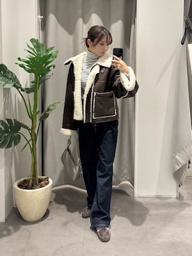 「ボーダーニット」｜「アイテム（ブルゾン）」を使った、さいさん（レディース・160cm）の秋コーディネート