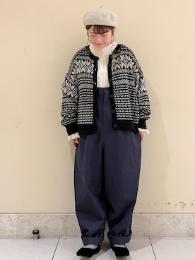 「ジャガード」｜「アイテム（サロペット/オーバーオール）」を使った、satomiさん（レディース・152cm）の秋コーディネート