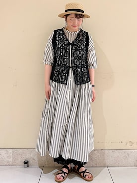「Samansa Mos2（サマンサ モスモス）のモチーフレースベスト（ベスト）」を使った、satomiさん（レディース・152cm）の夏コーディネート