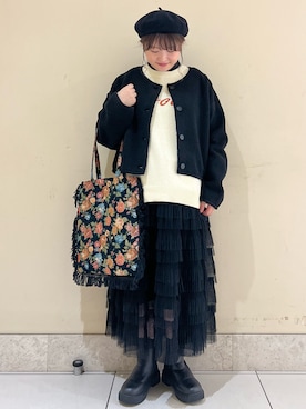 「ロゴニット」｜「アイテム（その他）」を使った、satomiさん（レディース・152cm）の秋コーディネート
