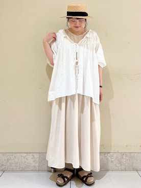 「エプロンワンピース」｜「アイテム（その他）」を使った、satomiさん（レディース・152cm）の夏コーディネート