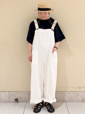 「アイテム（オールインワン・サロペット、ホワイト系）」を使った、satomiさん（レディース・152cm）の春コーディネート