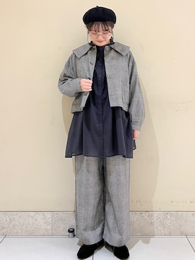 「チュニック」｜「アイテム（ノーカラージャケット）」を使った、satomiさん（レディース・152cm）の秋コーディネート