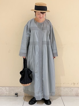 「カンカン帽」｜「アイテム（ジャンパースカート）」を使った、satomiさん（レディース・152cm）の春コーディネート