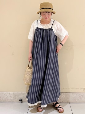 「スカラップ」｜「アイテム（帽子）」を使った、satomiさん（レディース・152cm）の夏コーディネート