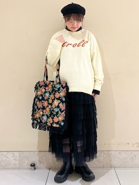 「ロゴニット」｜「アイテム（その他）」を使った、satomiさん（レディース・152cm）の秋コーディネート