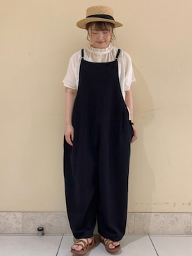 「チュニック」｜「アイテム（オールインワン・サロペット）」を使った、satomiさん（レディース・152cm）の夏コーディネート
