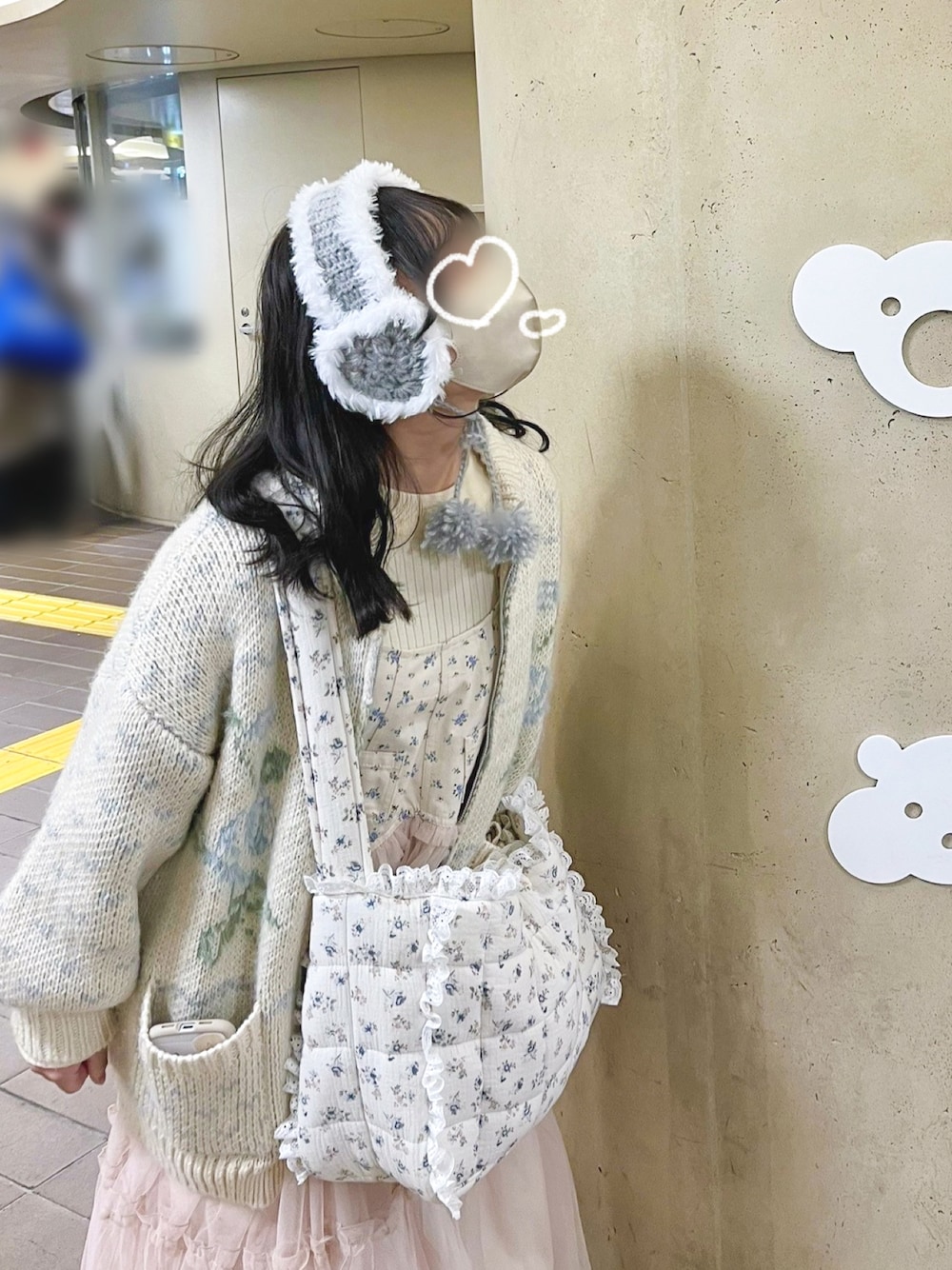 merry jenny お花のガーゼキルトショルダーバッグ ブルー merry jenny お花のガーゼキルトショルダーバッグ