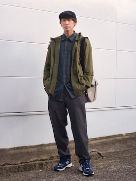 「ハンチング」｜「アイテム（スラックス）」を使った、PEEYANさん（メンズ・180cm）の秋コーディネート